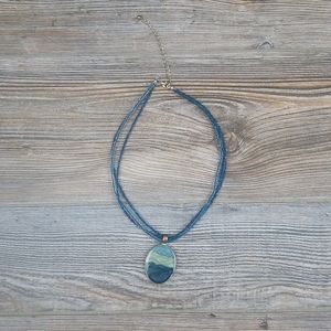 KC Blue Pendant Triple Strand Beaded Adjustable Necklace